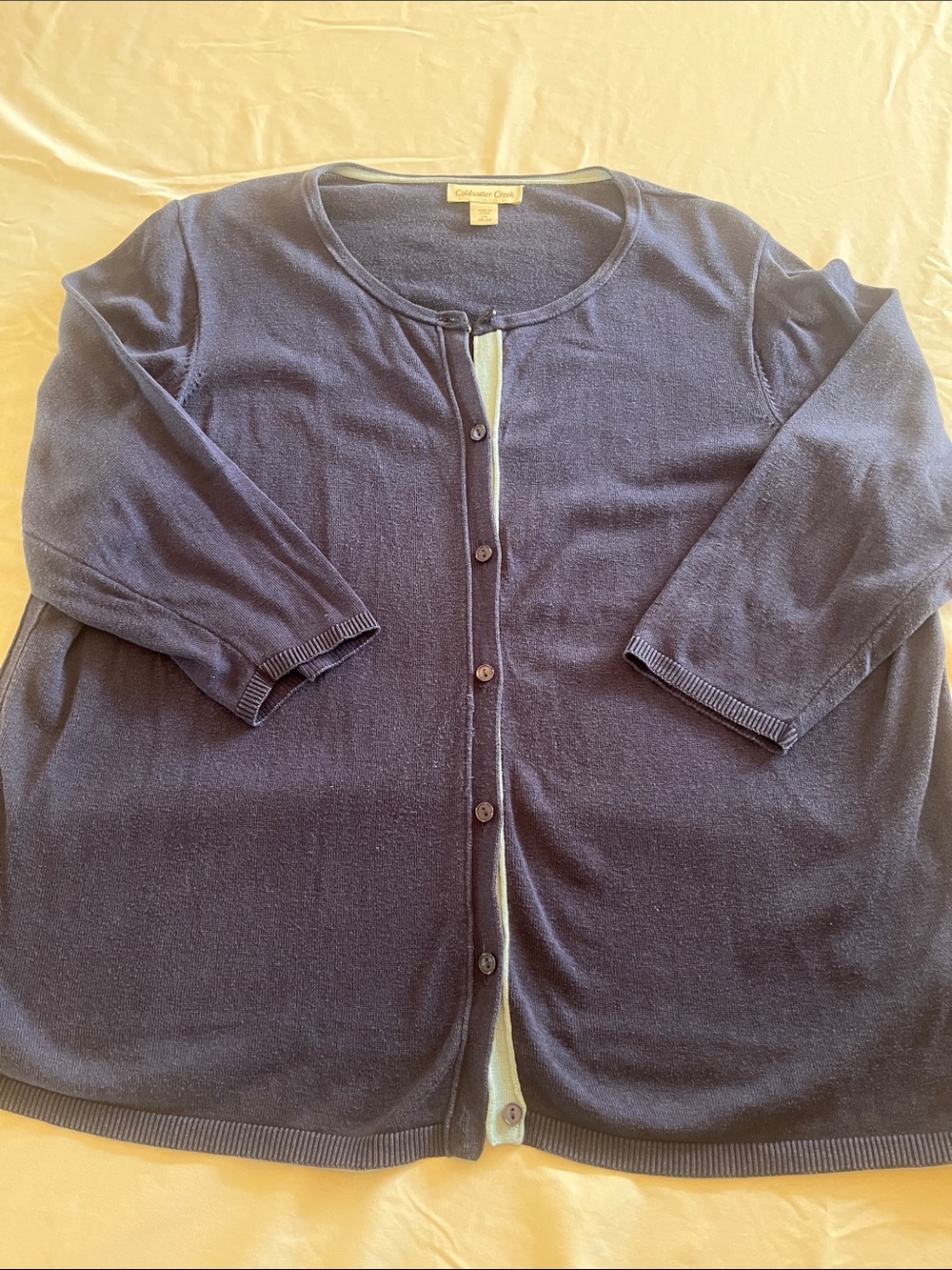 Coldwater Creek Navy Round-Neck Button Cardigan Women’s 2X (20-22) silk/cotton